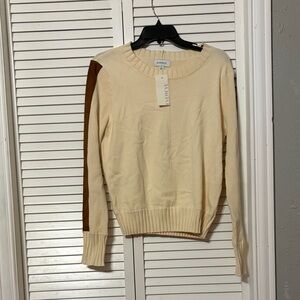 NWT Everever  Beige and Brown Crew Neck Sweater